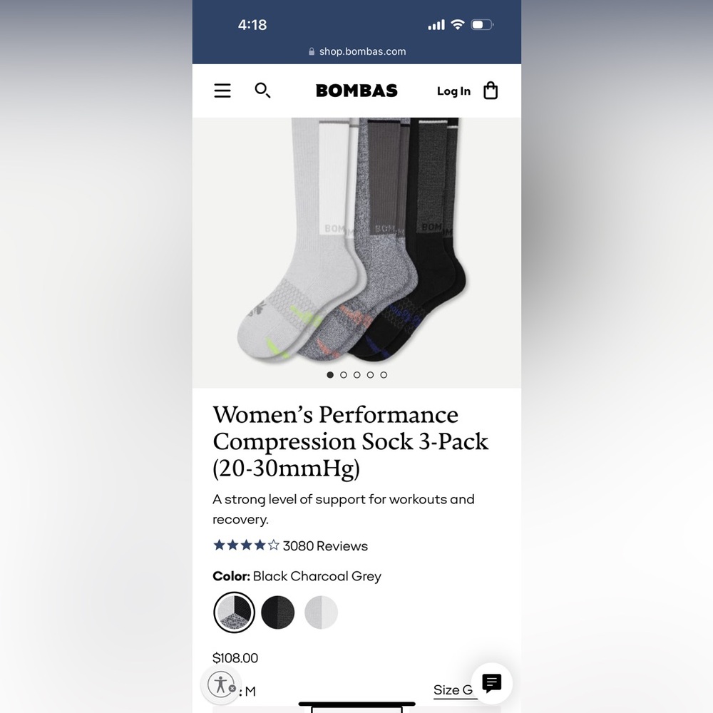 Bombas women’s compression socks 20-30 size medium 8.5-10.5